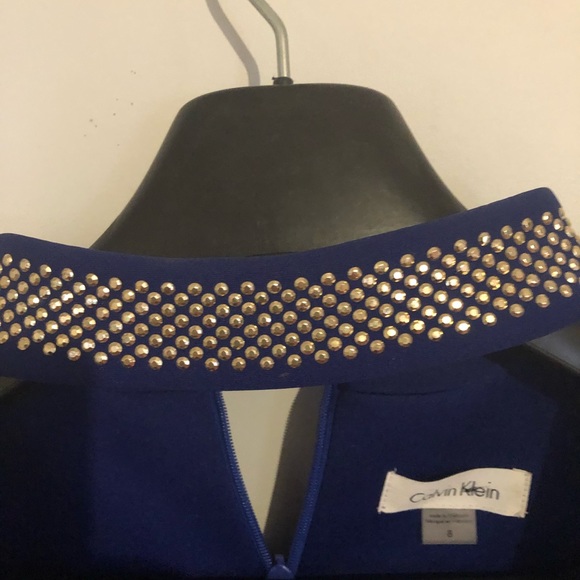 Blue dress with beading around necklace - Picture 4 of 6